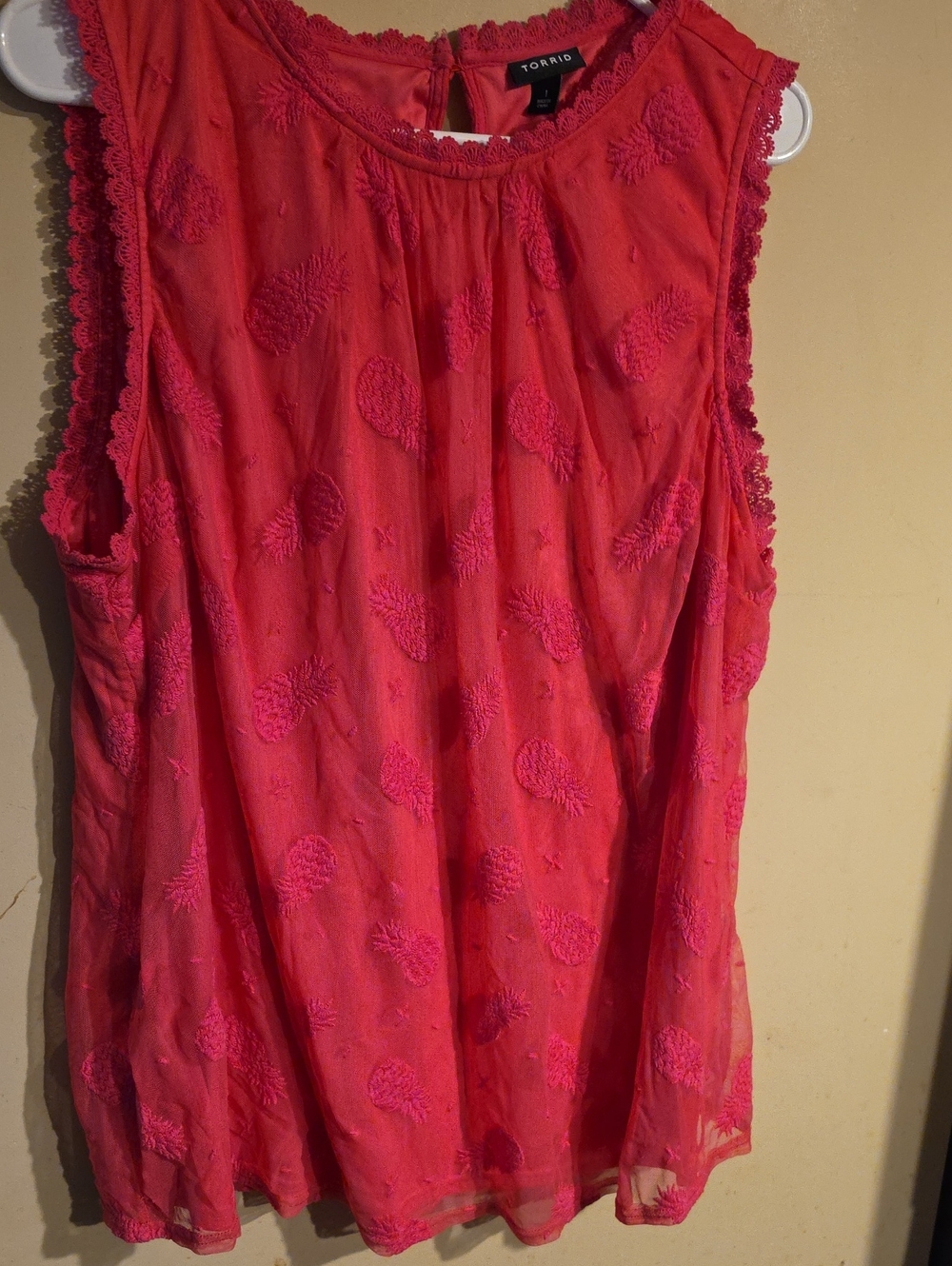Torrid Pink Pineapple Embroidered Sleeveless Top